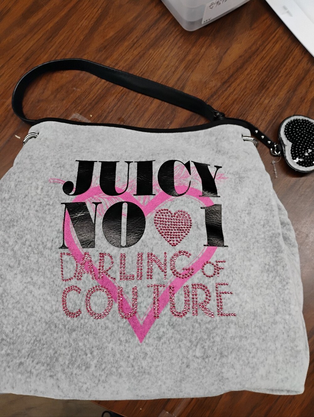 Juicy Couture Gray Shoulder Bag with Pink Heart Accent
